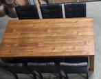 Teak houten Eetkamertafel met 6 prachtige leren stoelen, Ophalen of Verzenden