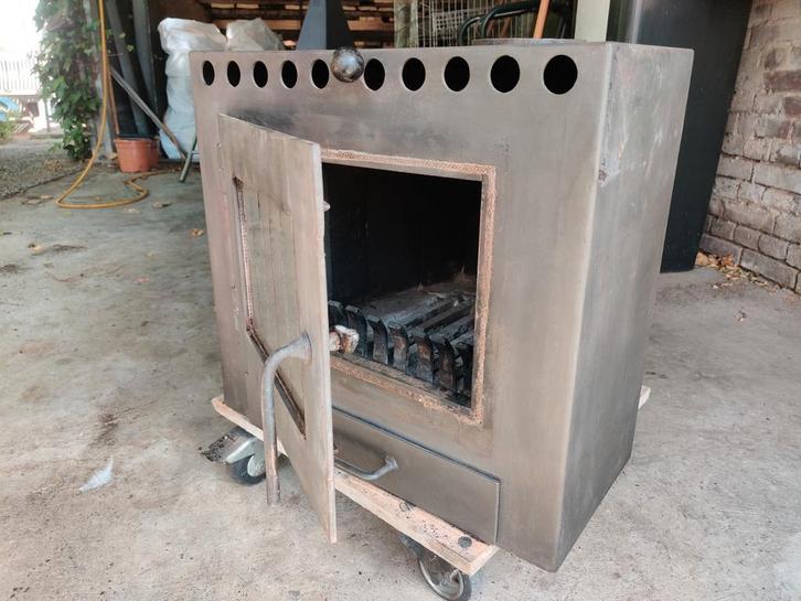 Houtkachel - 50cm breed, keramische blokken, Huis en Inrichting, Kachels, Gebruikt, Inbouw, Houtkachel, Hout, Ophalen