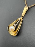 14 kt. geelgouden hanger gezet met parel, Sieraden, Tassen en Uiterlijk, Kettinghangers, Overige voorstellingen, Geel, Ophalen of Verzenden