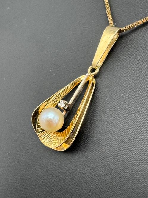 14 kt. geelgouden hanger gezet met parel, Sieraden, Tassen en Uiterlijk, Kettinghangers, Zo goed als nieuw, Goud, Geel, Overige voorstellingen