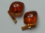 Antieke art deco manchetknopen Baltisch barnsteen cabochon, Verzenden, Zo goed als nieuw, Overige materialen, Verguld