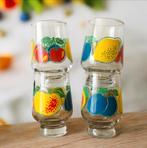 Set van 4 vintage glazen fruitglazen met fruitdecor ‘70s, Verzamelen, Glas en Borrelglaasjes, Ophalen of Verzenden, Zo goed als nieuw
