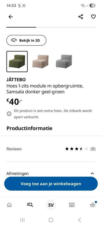 JÄTTEBO Groene Bankhoes 1-zits - Nieuw! beschikbaar voor biedingen