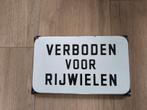 Oud emaille bord verboden voor rijwielen, Ophalen of Verzenden, Gebruikt, Reclamebord