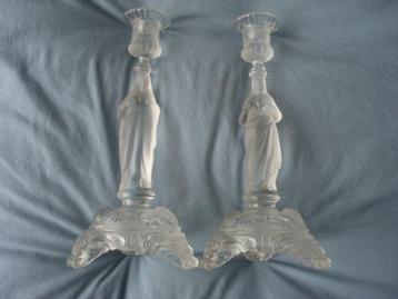 VINTAGE GLAZEN JESUS EN MARIA KANDELARS SET  beschikbaar voor biedingen