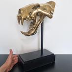 Tijger schedel op standaard messing goud, Ophalen of Verzenden