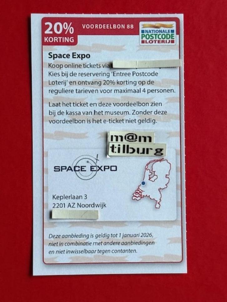 Voordeelbon 88 Space Expo 20% korting voor maximaal 4 pers., Tickets en Kaartjes, Kortingen en Cadeaubonnen, Drie personen of meer