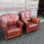 2 x vintage leren fauteuils / stoelen, Ophalen, Gebruikt