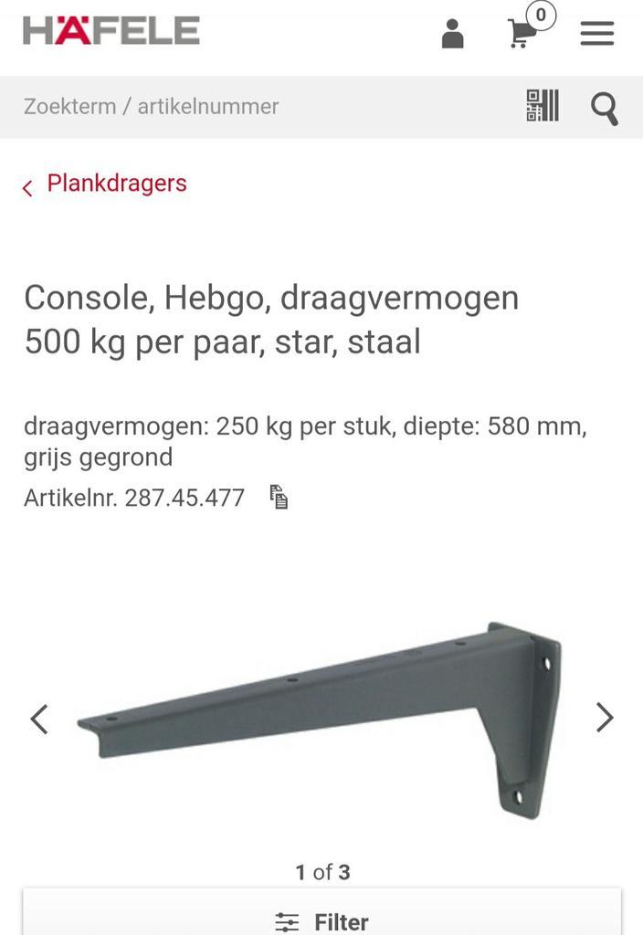 Console draagarm Hebgo  500 kg draagvermogen per set, Doe-het-zelf en Verbouw, IJzerwaren en Bevestigingsmiddelen, Nieuw, Overige typen