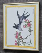 Vogels geschilderd op zijde - gesigneerd - zie foto's, Ophalen of Verzenden