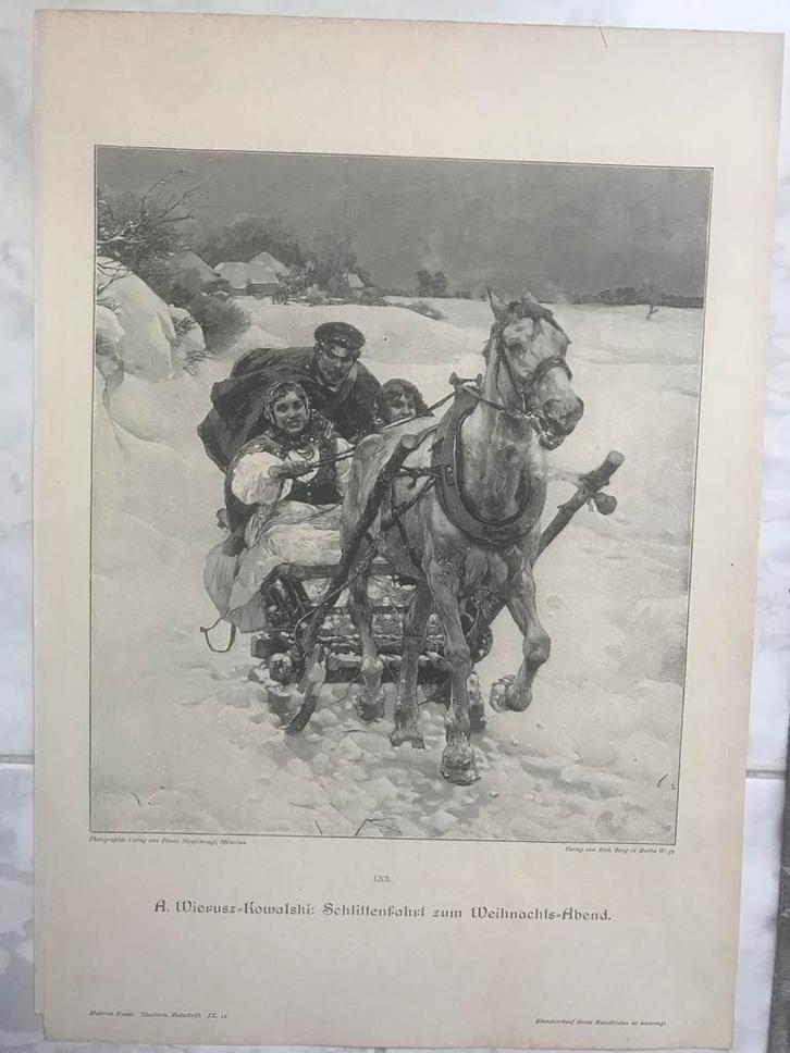 Wierusz-Kowalski, Schlittenfahrt zum Weihnachts-Abend, 1891, Antiek en Kunst, Kunst | Etsen en Gravures, Ophalen of Verzenden