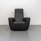 2x Label Longa Fauteuil Zwart Leder - Eikenhouten Pootjes, Huis en Inrichting, Fauteuils, Ophalen of Verzenden, Zo goed als nieuw