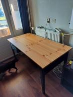 Houten bureau op ijzeren frame, met lades zgan, Ophalen, Zo goed als nieuw
