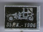 35 P.K. - 1906 zwart op aluminium oldtimer auto ( A_007 ), Verzamelen, Speldjes, Pins en Buttons, Verzenden, Zo goed als nieuw