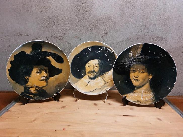3 Delfts aardewerk wandborden, handgeschilderd, Interbellum, Antiek en Kunst, Antiek | Wandborden en Tegels, Ophalen of Verzenden