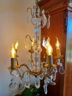 Antieke Franse Kroonluchter glas koper messing Chandelier, Antiek en Kunst, Antiek | Lampen, Ophalen of Verzenden