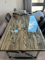 Eettafel met glasplaat, Huis en Inrichting, Tafels | Eettafels, Ophalen, 50 tot 100 cm, Zo goed als nieuw, 150 tot 200 cm