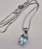 Zilveren ketting blauw topaas, Verzenden, Zo goed als nieuw, Zilver, Zilver
