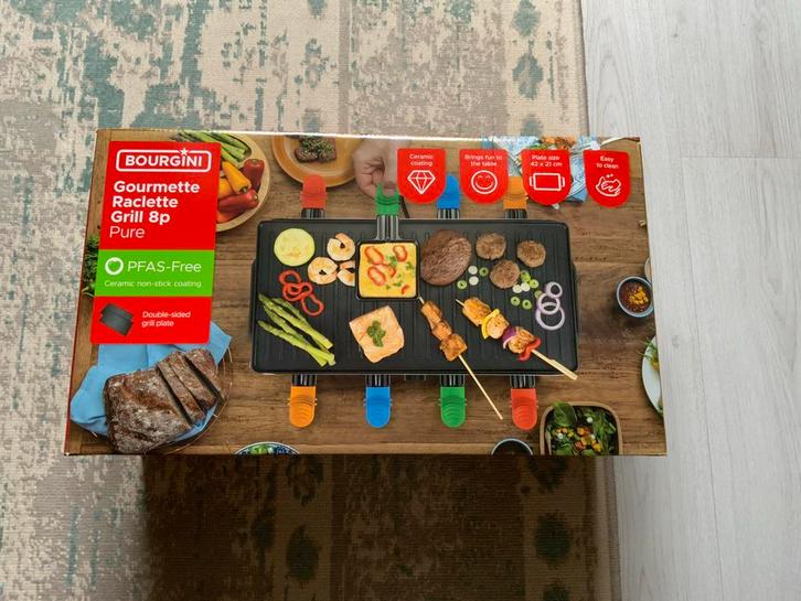 Gourmetstel/raclettestel, 8 pers., nieuw in verpakking, Witgoed en Apparatuur, Grillplaten, Nieuw, Tafelgrill, Vaatwasmachinebestendig