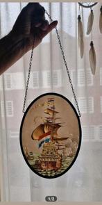 Antiek Ovaal Glas-in-lood Schilderij, 1920/30, Antiek en Kunst, Ophalen of Verzenden