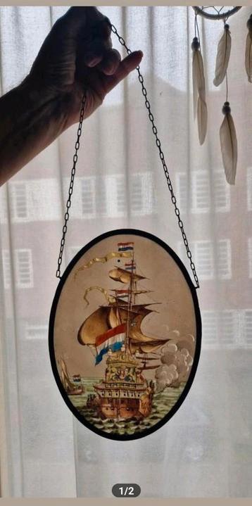 Antiek Ovaal Glas-in-lood Schilderij, 1920/30 beschikbaar voor biedingen