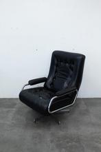 Vintage zwart leren fauteuil met chromen frame (leer verslet, Ophalen, Gebruikt, Metaal, Onbekend