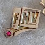 FNV Speldje Steekspeld met robijn Zilver, Verzamelen, Speldjes, Pins en Buttons, Ophalen of Verzenden, Gebruikt, Overige onderwerpen