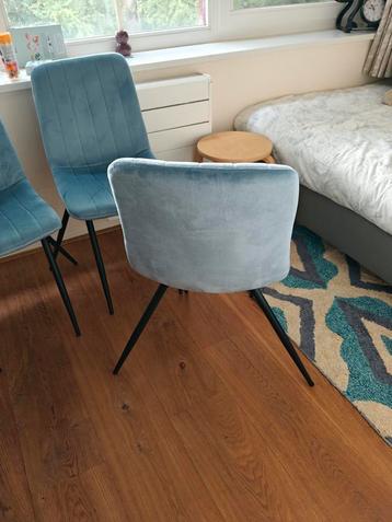 Blauwe, fluweel, Velvet, blue, eetkamer stoel set of 4 beschikbaar voor biedingen