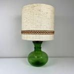 Vintage XL tafellamp groene glazen bolvoet met jute kap, Ophalen, Gebruikt, 50 tot 75 cm, Midcentury modern