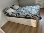 BRIMNES Bedframe met opberglades, wit 140x200, Ophalen, Gebruikt, Tweepersoons