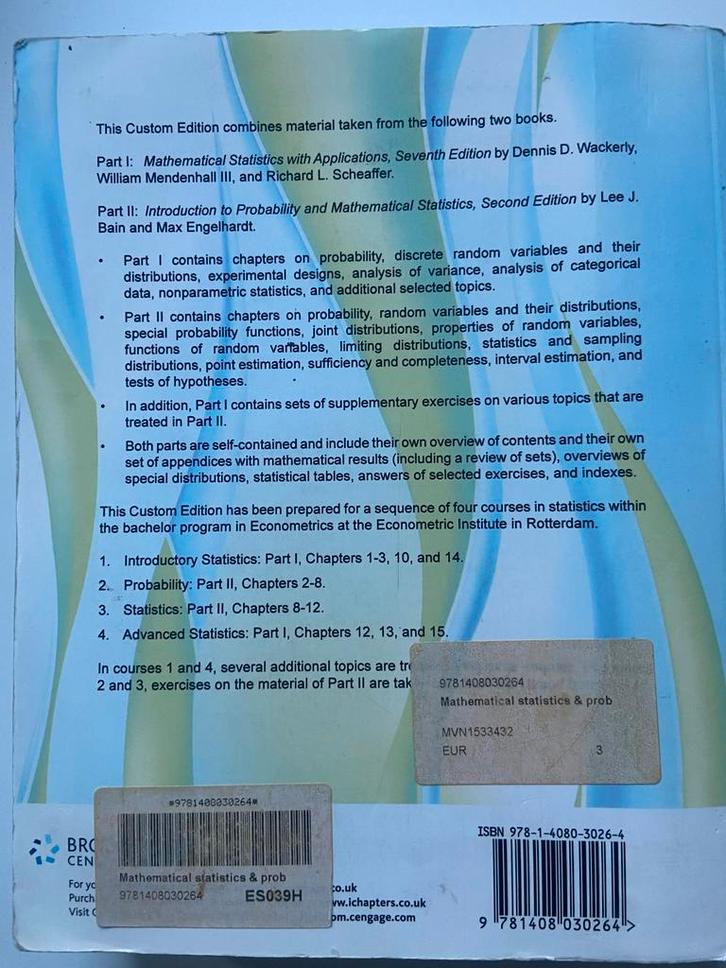 Mathematical Statistics & Probability - Custom Editie, Boeken, Studieboeken en Cursussen, Zo goed als nieuw, WO, Beta, Ophalen of Verzenden