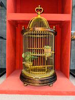 Prachtige antieke vogelkooi van messing en hout, Ophalen