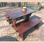 Vintage kloostertafel met bankjes - Massief Hout, Ophalen, Hout