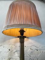 Vintage antieke lamp messing brons roze gelooide kap mooi!, Ophalen of Verzenden
