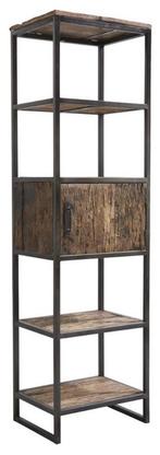 Kempton (boeken) kast zwart metaal met bruin hout 193x55x42c, Nieuw, Met deur(en), 25 tot 50 cm, Minder dan 150 cm