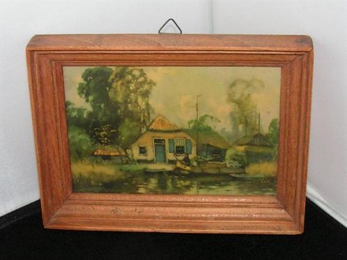 Schilderijtje Boerderij en Boot, Huis en Inrichting, Woonaccessoires | Schilderijen, Tekeningen en Foto's, Gebruikt, Schilderij
