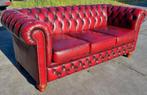 Chesterfield bank oxblood / rood zwart leer + BEZORGING!!, Gebruikt, Chesterfield, Leer, Ophalen of Verzenden