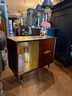 Vintage kastje, Frans oud drankenkastje, liquer cabinet VdlM, Ophalen, 50 tot 100 cm, Glas, 3 of 4 laden