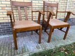 Twee houten stoelen met armleuning en gevlochten zitting, Gebruikt, Twee, Bruin, Ophalen of Verzenden