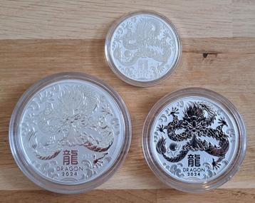 PM Lunar 3 Dragon/Draak 1/2oz + 1oz + 2oz zilver 2024 beschikbaar voor biedingen