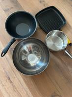 Pannenset met mengkom, Huis en Inrichting, Inductieplaat, Pannenset, Ophalen of Verzenden, Zo goed als nieuw