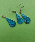 Vintage oorbellen met hanger Alpaca Mexico Turquoise, Ophalen of Verzenden, Zo goed als nieuw, Overige materialen