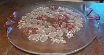 Taartplateau 35 cm MIKASA ROSELLA helder mat en roze glas beschikbaar voor biedingen