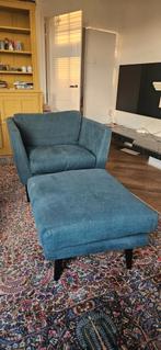 Hele mooie nette petrol stoel fauteuil met poef, Huis en Inrichting, Fauteuils, Ophalen, Zo goed als nieuw, 75 tot 100 cm, 50 tot 75 cm