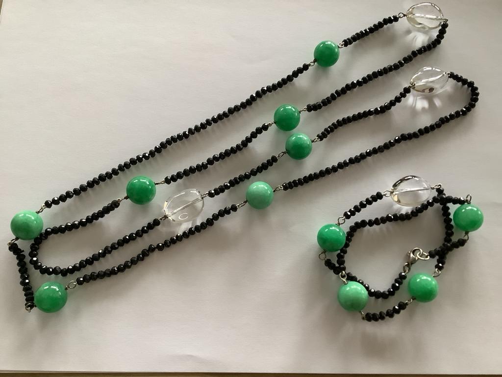Groene Jade Ketting en Armband Set, Sieraden, Tassen en Uiterlijk, Kettingen, Verzenden, Zo goed als nieuw, Steen of Mineraal