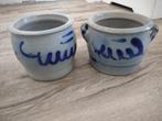 2x mooie grijs blauwe Keulse pot, bloempot Delfts blauw., Tuin en Terras, Onb, Rond, Ophalen of Verzenden, Minder dan 25 cm