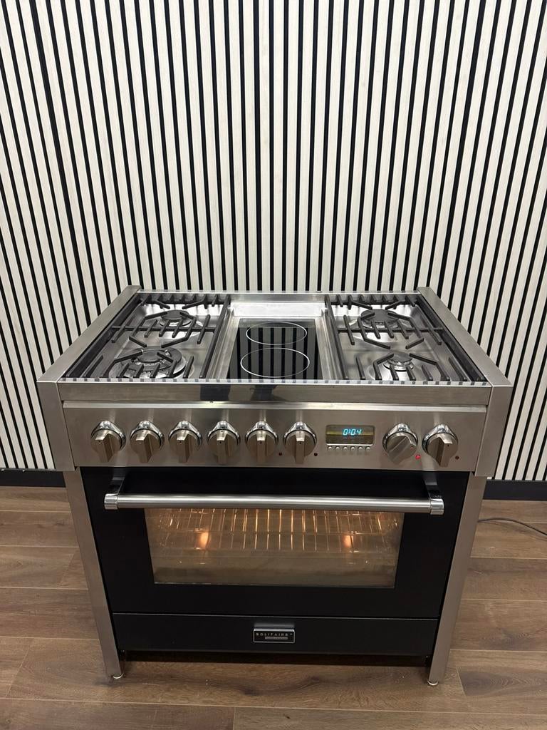 Luxe Fornuis Solitaire 4 pits + 2 keramische zones 90x70 cm, Witgoed en Apparatuur, Fornuizen, Zo goed als nieuw, Vrijstaand, Keramisch