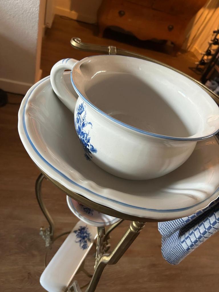 Delftsblauwe Lampetset met Messing Etagère, Ophalen, Gebruikt, Metaal