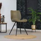 2x Barrel eetkamerstoel olijfgroen leer zo goed als nieuw, Huis en Inrichting, Stoelen, Ophalen, Twee, Overige kleuren, Leer