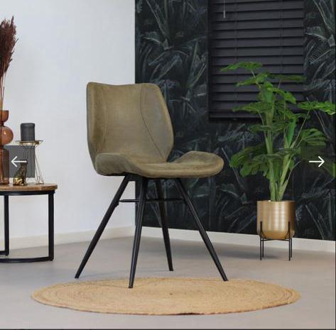 2x Barrel eetkamerstoel olijfgroen leer zo goed als nieuw, Huis en Inrichting, Stoelen, Zo goed als nieuw, Twee, Leer, Overige kleuren